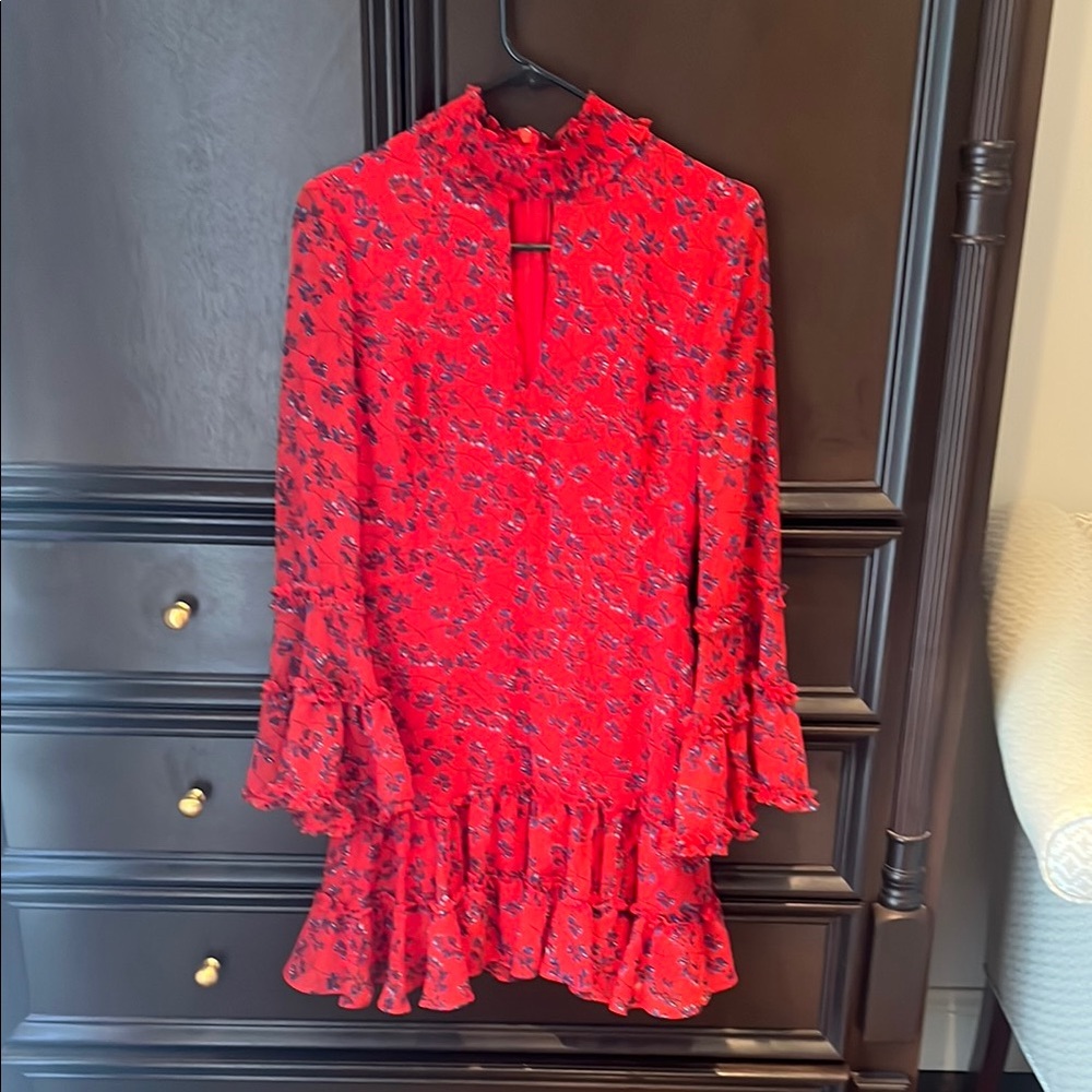 Bardot Red Floral Ruffle Dress